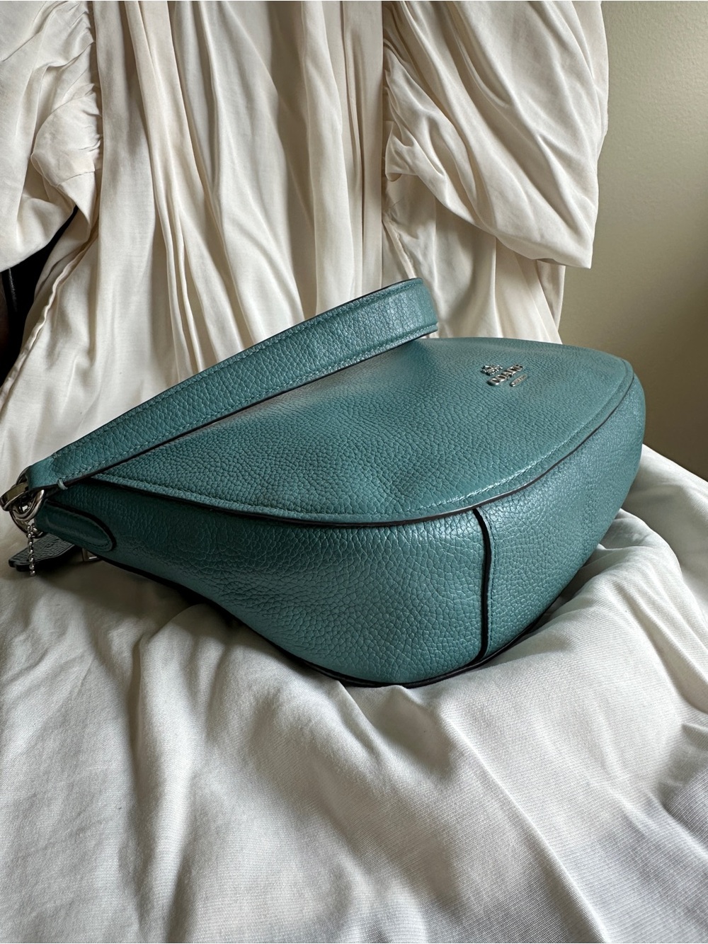 Coach Teal Pebbled Leather Shoulder Bag with Silver Hardware - Picture 11 of 16